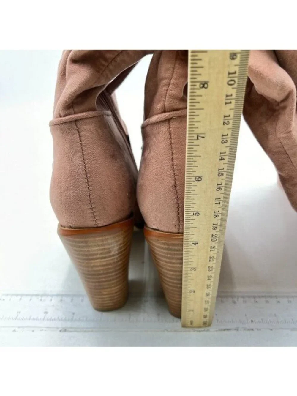 Womens Faux Suede Knee High Boots Side Zipper Chunky Heel Stretch Winter Boots